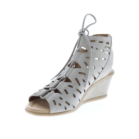 Earth Inc. Daylily Nubuck Womens Beige Nubuck Lace Up Wedges Heels Shoes