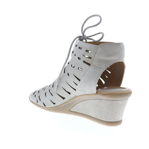 Earth Inc. Daylily Nubuck Womens Beige Nubuck Lace Up Wedges Heels Shoes