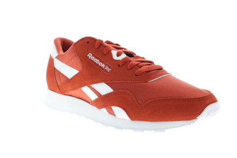 Reebok Classic Nylon Mens Red Suede & Nylon Low Top Lace Up Sneakers Shoes
