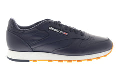 Reebok Classic Leather MU Mens Blue Leather Low Top Lace Up Sneakers Shoes