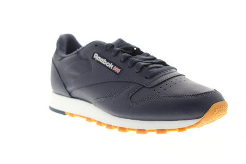Reebok Classic Leather MU Mens Blue Leather Low Top Lace Up Sneakers Shoes