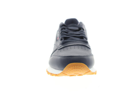 Reebok Classic Leather MU Mens Blue Leather Low Top Lace Up Sneakers Shoes