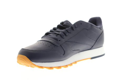 Reebok Classic Leather MU Mens Blue Leather Low Top Lace Up Sneakers Shoes