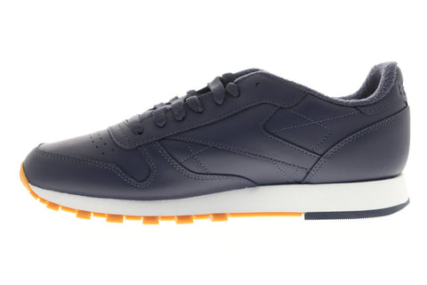 Reebok Classic Leather MU Mens Blue Leather Low Top Lace Up Sneakers Shoes