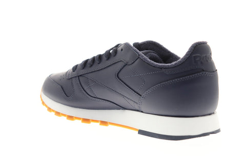Reebok Classic Leather MU Mens Blue Leather Low Top Lace Up Sneakers Shoes