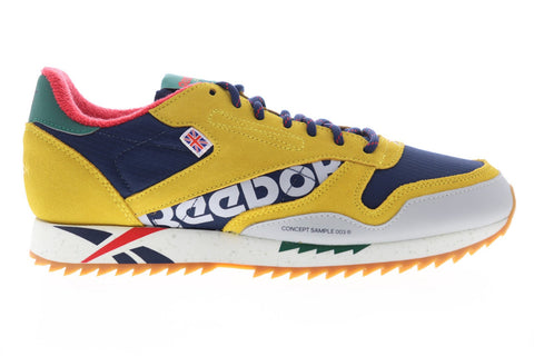 hule sikkerhed på vegne af Reebok Classic Leather Ripple Altered Mens Yellow Suede Lifestyle Snea -  Ruze Shoes