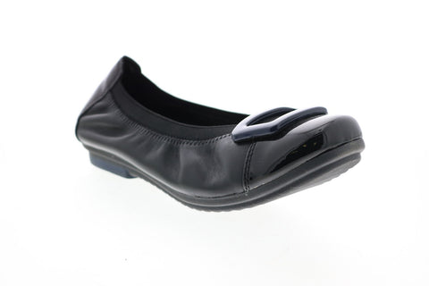 Earth Eclipse Leather Womens Black Leather Slip On Ballet Flats Shoes