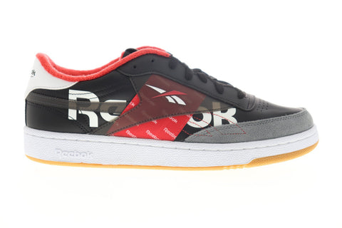 Reebok Club C 85 MU EH0139 Mens Black Leather Lace Up Low Top Sneakers Shoes