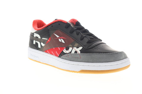 Reebok Club C 85 MU EH0139 Mens Black Leather Lace Up Low Top Sneakers Shoes