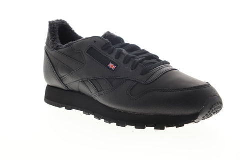 Reebok Classic Leather EH2143 Mens Black Leather Lace Up Low Top Sneakers Shoes
