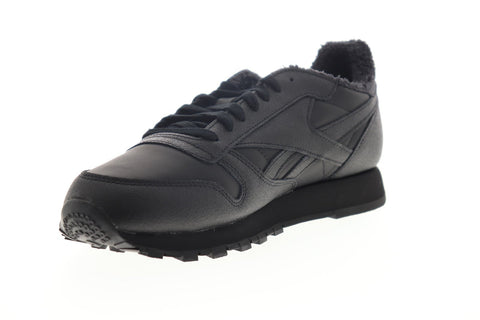 Reebok Classic Leather EH2143 Mens Black Leather Lace Up Low Top Sneakers Shoes
