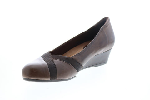 Earth Elderberry Wedge Womens Brown Leather Slip On Wedges Heels Shoes