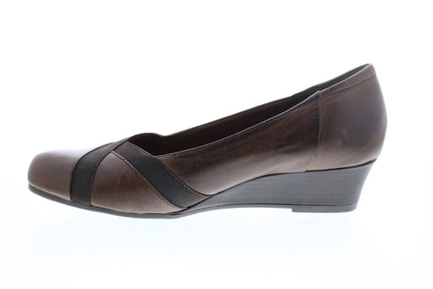 Earth Elderberry Wedge Womens Brown Leather Slip On Wedges Heels Shoes
