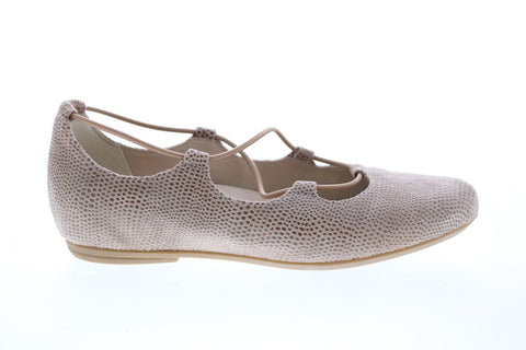 Earthies Essen Flat ESSEN PRINTED-NDE Womens Beige Suede Ballet Flats Shoes