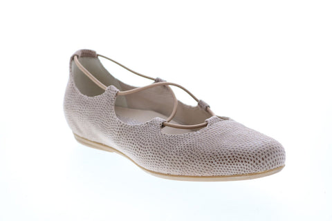 Earthies Essen Flat ESSEN PRINTED-NDE Womens Beige Suede Ballet Flats Shoes