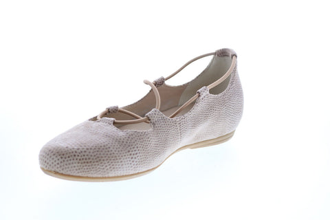 Earthies Essen Flat ESSEN PRINTED-NDE Womens Beige Suede Ballet Flats Shoes