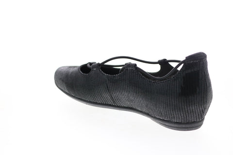 Earthies Essen ESSEN PRINTED-BLK Womens Black Suede Ballet Flats Shoes