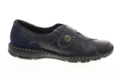 Earth Origins Evelyn Womens Blue Wide Leather Strap Loafer Flats Shoes