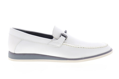 Calvin Klein Kiley Emboss 34F1655-WHT Mens White Leather Casual Slip On Loafers Shoes