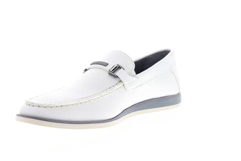 Calvin Klein Kiley Emboss 34F1655-WHT Mens White Leather Casual Slip On Loafers Shoes