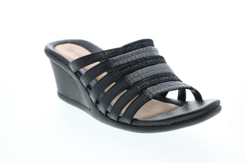 Earth Inc. Gardenia Calf Leather Womens Black Slip On Wedges Heels Shoes