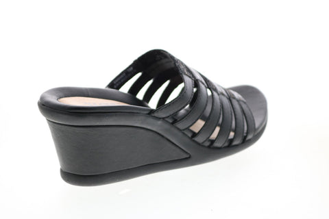 Earth Inc. Gardenia Calf Leather Womens Black Slip On Wedges Heels Shoes