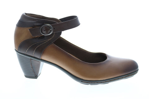 Earth Inc. Garnet Ankle Strap Womens Brown Leather Strap Heels Shoes