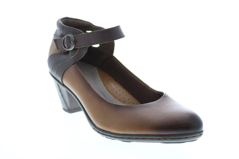 Earth Inc. Garnet Ankle Strap Womens Brown Leather Strap Heels Shoes
