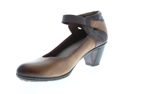 Earth Inc. Garnet Ankle Strap Womens Brown Leather Strap Heels Shoes