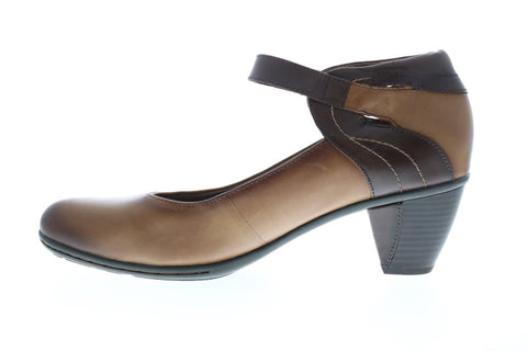 Earth Inc. Garnet Ankle Strap Womens Brown Leather Strap Heels Shoes