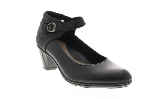 Earth Inc. Garnet Ankle Strap Womens Black Leather Strap Heels Shoes