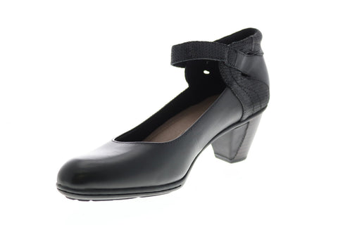 Earth Inc. Garnet Ankle Strap Womens Black Leather Strap Heels Shoes