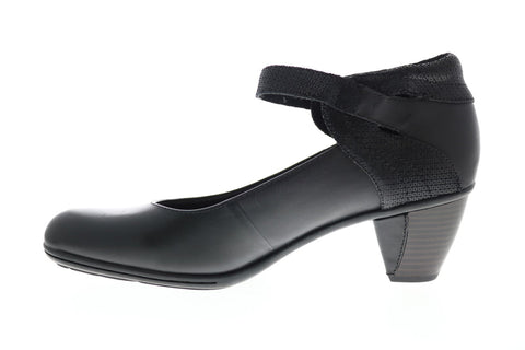Earth Inc. Garnet Ankle Strap Womens Black Leather Strap Heels Shoes