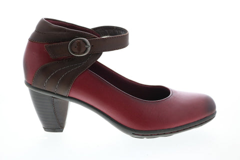 Earth Inc. Garnet Ankle Strap Womens Burgundy Leather Strap Heels Shoes