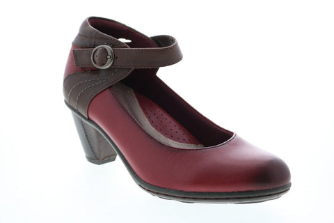 Earth Inc. Garnet Ankle Strap Womens Burgundy Leather Strap Heels Shoes