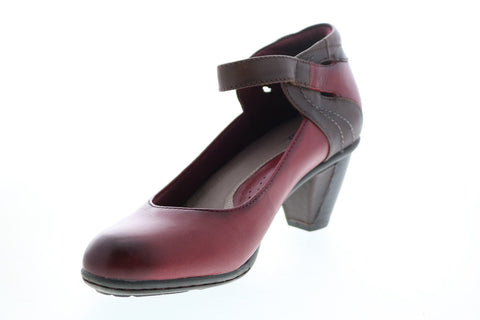 Earth Inc. Garnet Ankle Strap Womens Burgundy Leather Strap Heels Shoes