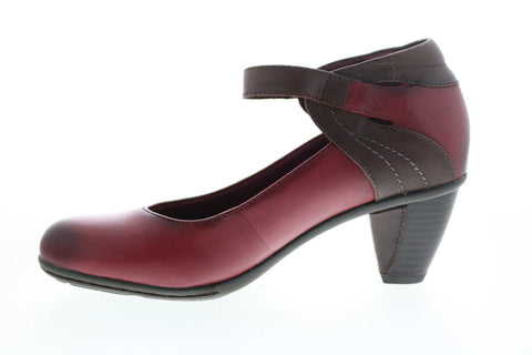 Earth Inc. Garnet Ankle Strap Womens Burgundy Leather Strap Heels Shoes