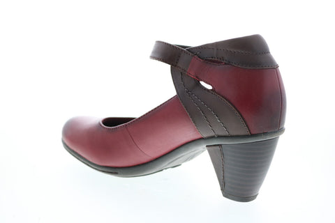 Earth Inc. Garnet Ankle Strap Womens Burgundy Leather Strap Heels Shoes