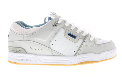 Globe Fusion GBFUS Mens White Gray Leather Lace Up Athletic Skate Shoes