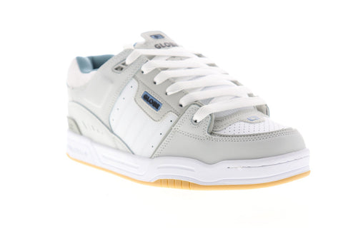Globe Fusion GBFUS Mens White Gray Leather Lace Up Athletic Skate Shoes