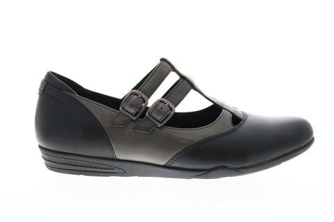 Earth Inc. Gemma Womens Black Leather Strap Mary Jane Flats Shoes