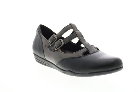 Earth Inc. Gemma Womens Black Leather Strap Mary Jane Flats Shoes