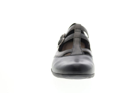 Earth Inc. Gemma Womens Black Leather Strap Mary Jane Flats Shoes