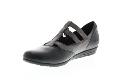 Earth Inc. Gemma Womens Black Leather Strap Mary Jane Flats Shoes
