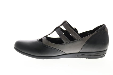 Earth Inc. Gemma Womens Black Leather Strap Mary Jane Flats Shoes