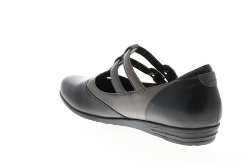 Earth Inc. Gemma Womens Black Leather Strap Mary Jane Flats Shoes