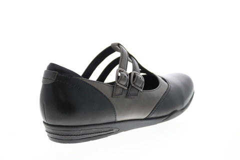 Earth Inc. Gemma Womens Black Leather Strap Mary Jane Flats Shoes