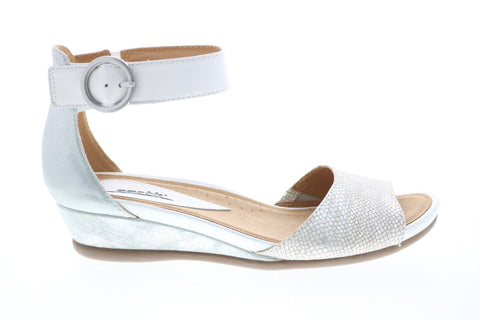 Earth Inc. Hera Low Wedge Ankle Strap Womens White Suede Strap Flats Shoes