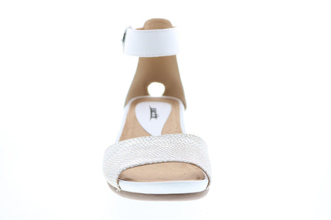 Earth Inc. Hera Low Wedge Ankle Strap Womens White Suede Strap Flats Shoes
