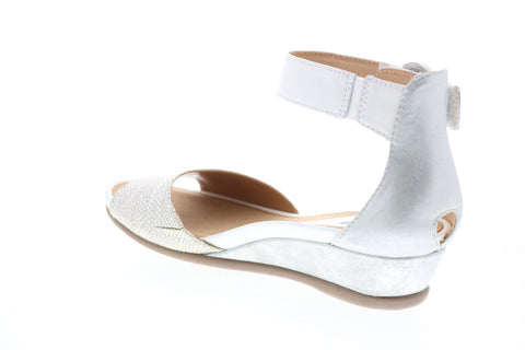 Earth Inc. Hera Low Wedge Ankle Strap Womens White Suede Strap Flats Shoes